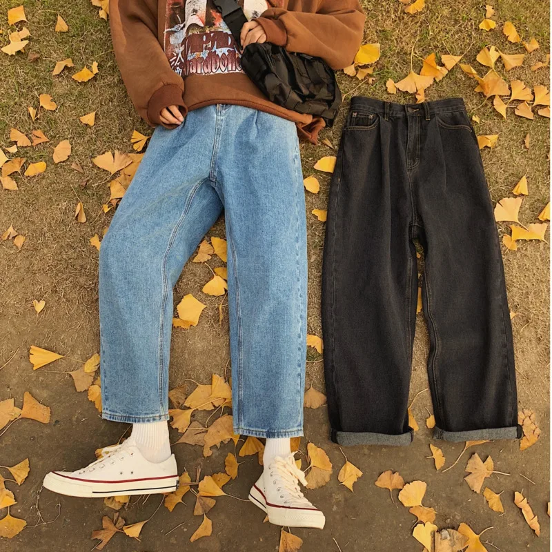 Весна осень Рекомендуемые черные джинсы мужские повседневные джинсы простые свободные прямые брюки мужские синие брюки M 2XL