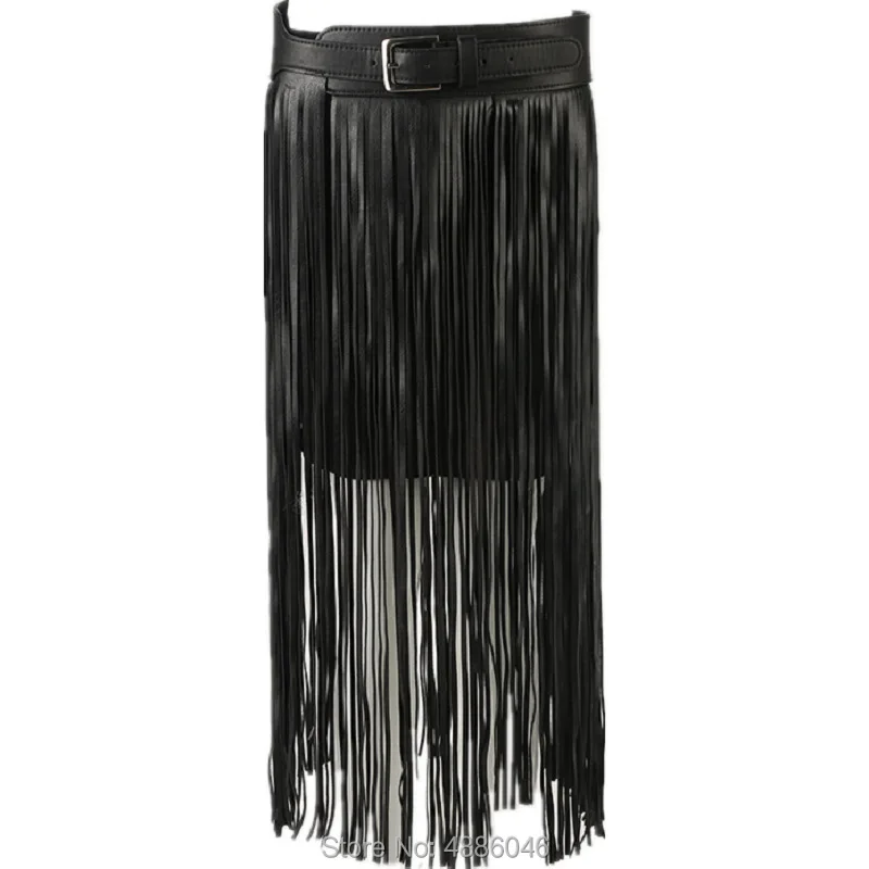 

2019 Factory Price Western Fringe Skirt Belt Tassel PU Belt for Women