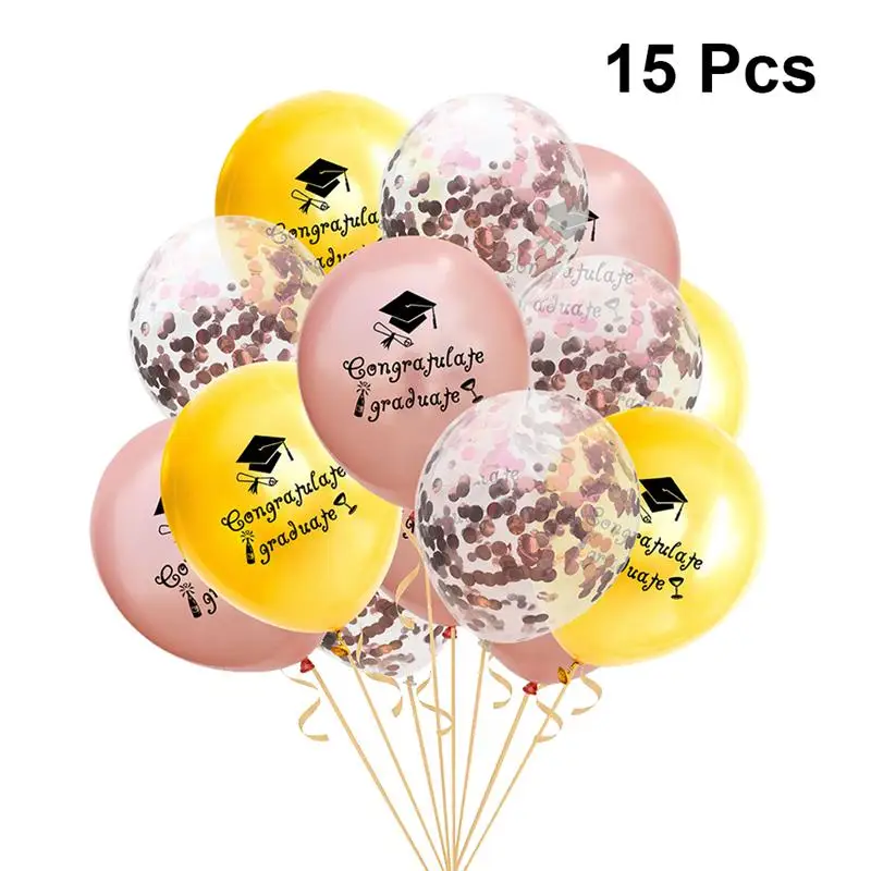 

15pcs/Set 12 Inch Decorative Balloons Rose Gold Sequins Confetti Congratulate Graduate Letter Balloons Party Festival Supplies