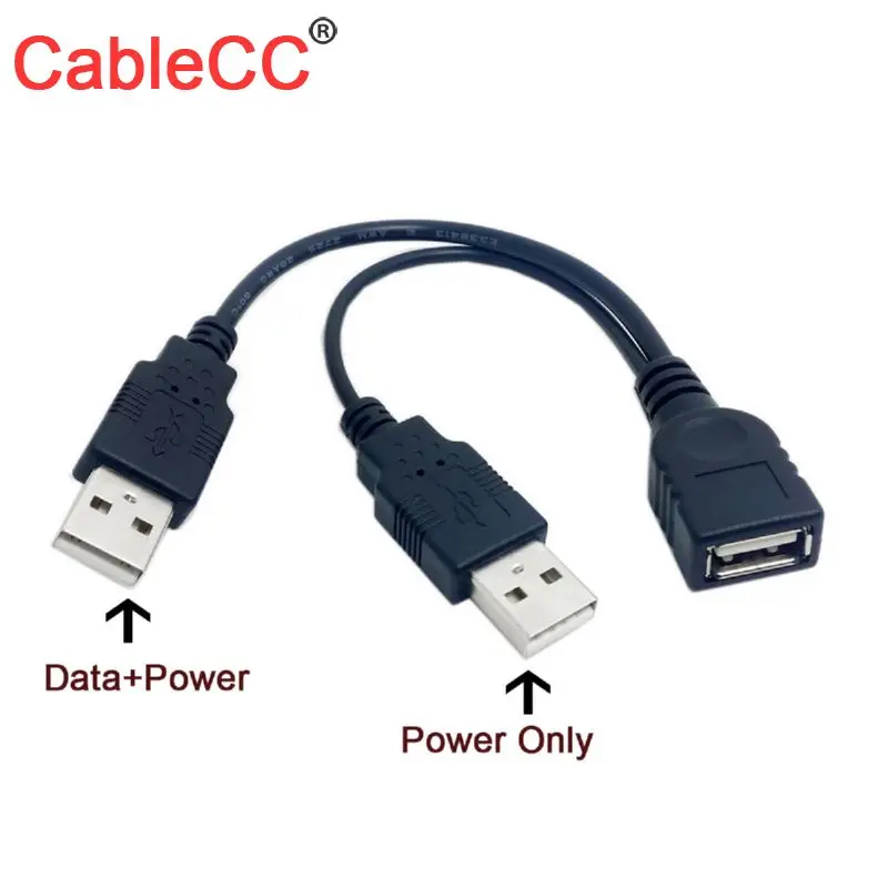 Cablecc CY Dual A Male to USB 2.0 Female A Extra Power Data Y Extension