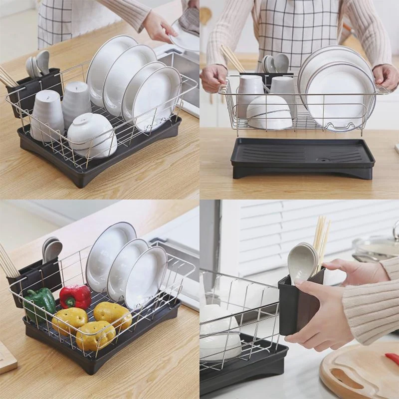 Сушилка для посуды из нержавеющей стали для дома и кухни, набор из 3 предметов, съемная посуда с защитой от ржавчины, держатель для кухонной стойки