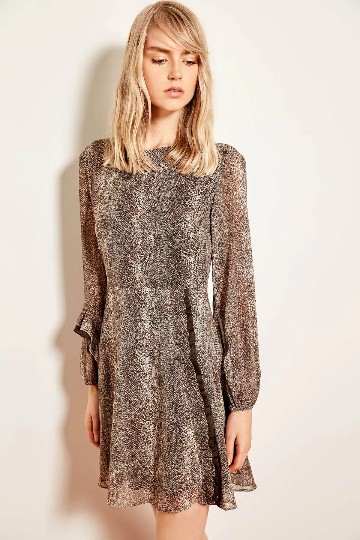 Trendyol Frilly коричневое платье с рисунком TCLAW19LJ0050|Платья| |