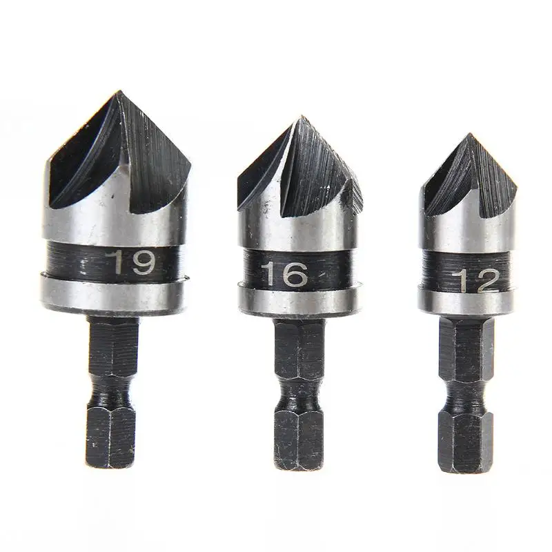 

3PCS 1/4 Hex 5 Flute 12-19mm Deburring Tool Durable Remove Burr External Chamfer Tool for Drill Bit Metal Drill Stainless Steel