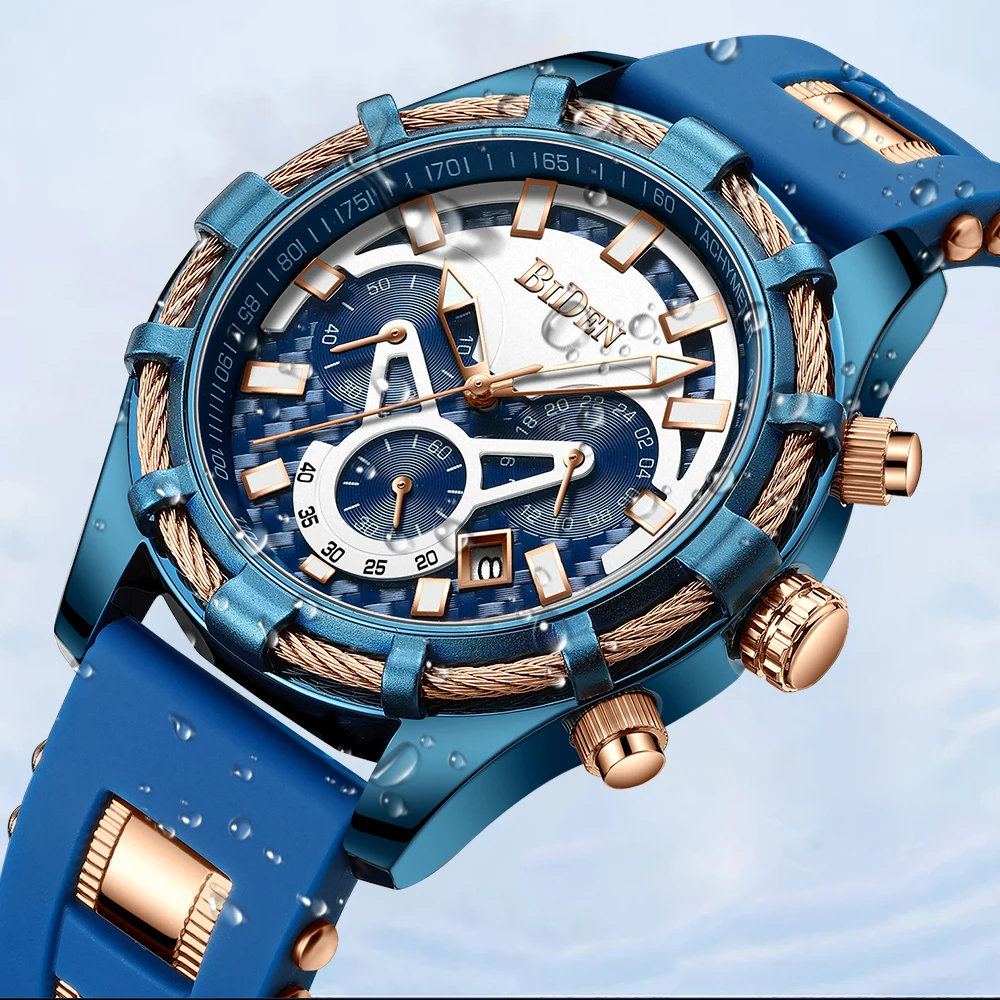 

Mens Watches Top Band Luxury Royal Blue Date Chronograph Sports Military Men Watch Silicone Band Waterproof Wristwatch 2018 Gift