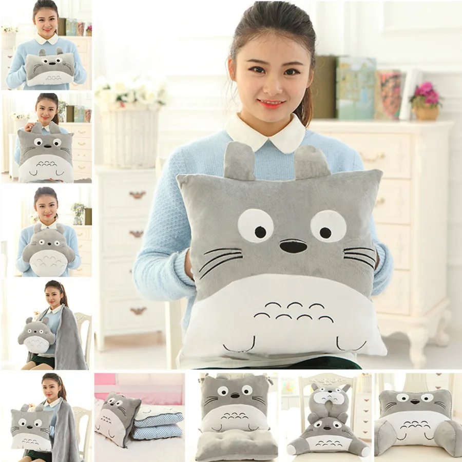 

Hayao Miyazaki Totoro Series Lint Toys Dragon Cat Pillow Warm Hand Three And One Embrace Pillow Hand Blanket Gift