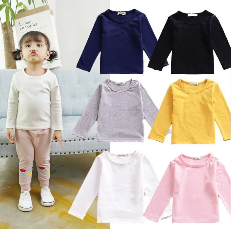 

New Casual Toddler Kids Baby Boys Girls Cotton Long Sleeve T-shirt Solid T-shirt Tops Clothing Kids Outfits 6M to 5T