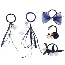 5 шт. корейский стиль волос комплект галстуков высокая эластичность Хвостик Держатель Стрейч конский хвост веревки(темно-синий