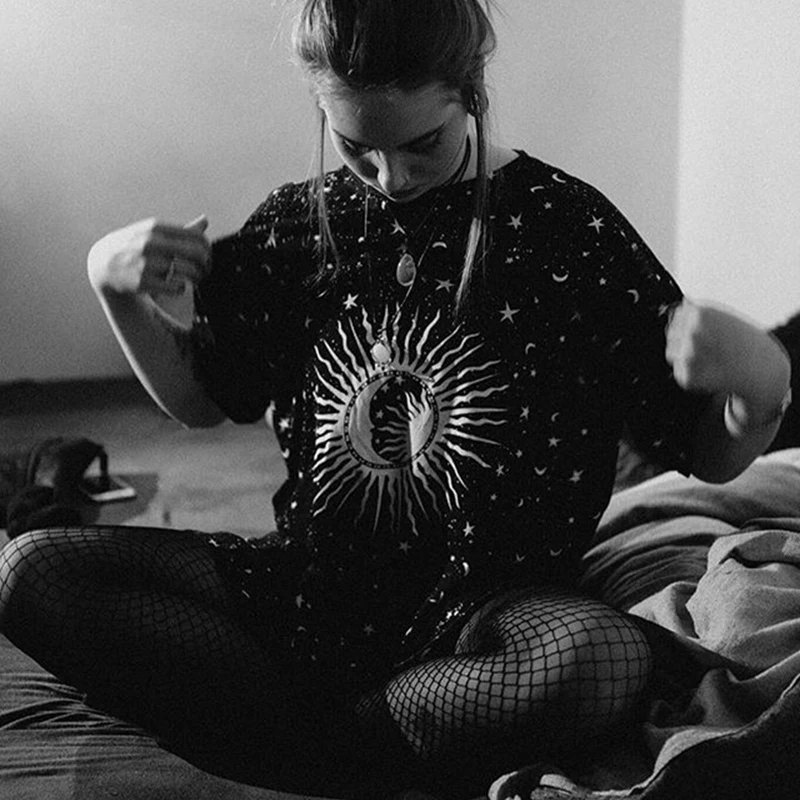 T Shirt Women Tops 2019 Summer Black Print Short Sleeve Plus Size Round Neck Long Shirt Casual Loose Funny T Shirts 398