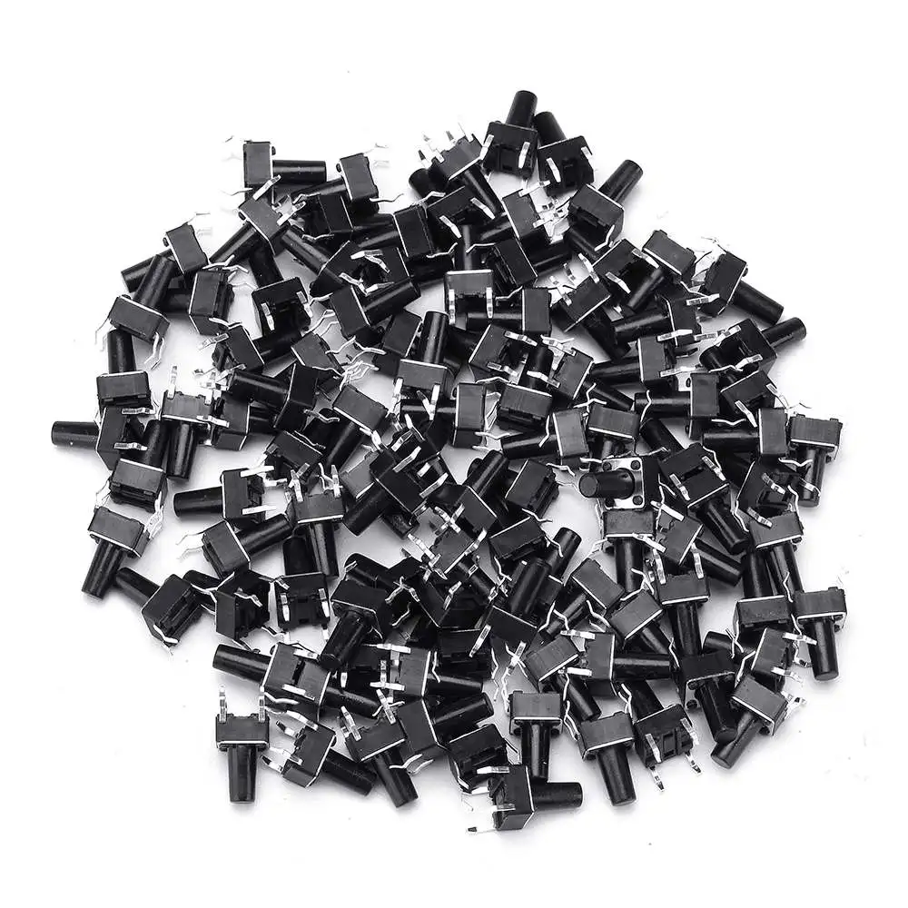 LEORY 100pcs 12V 6*6*10mm Tactile Push Button Switch Tact 4 Pin DIP | Электроника