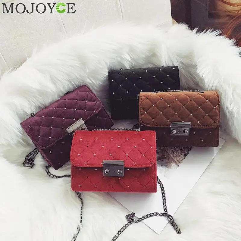 Women Bag Female Handbags Woolen Over Shoulder Bag Crossbody Quilted Chain Diamond Red Small Flap Lock Fashion Sling Lady Bags