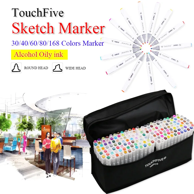 

TouchFIVE 30/40/60/80 Colors Dual Headed Art Markers Set Alcoholic Oily based Markers Brush Pen For Animation Clothing Design