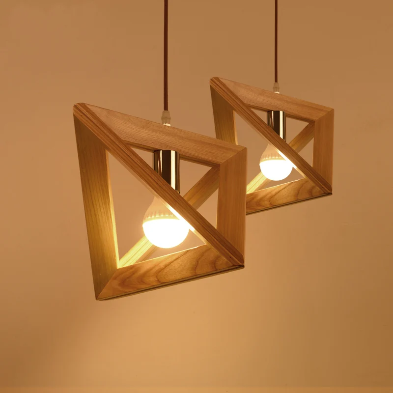 

Modern Led Wooden Pendant Light Fixture Japan Simple Style Nordic Triangle 3d Indoor Lamp Home Deco Dining Room Cafe Reception