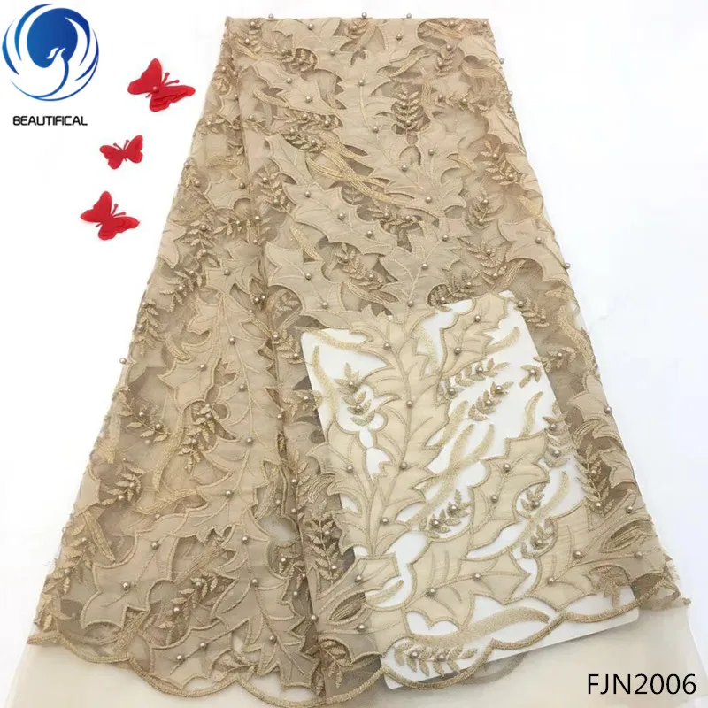 

BEAUTIFICAL Velvet Laces African tulle lace French net lace fabric with beads for Party Dress 5Yards/lot Wholesale Price FJN20