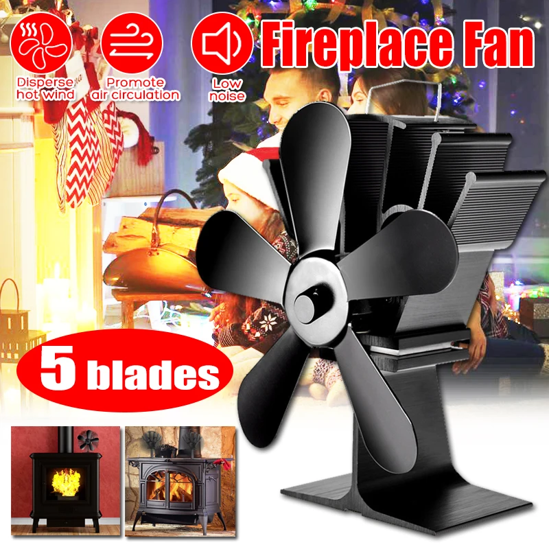 

5 Blade Heat Powered Stove Fan Log Wood Burner Eco Friendly Quiet Home Fireplace Fan Efficient Heat Distribution Fuel Saving