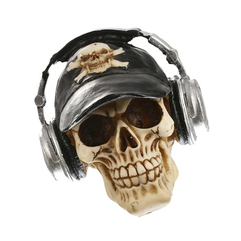 

3D Skeleton Skull with Cap and Headphone Model Head Bone Ornament Night Party Pub Bar Decorative Figurine Craft Gift Favor