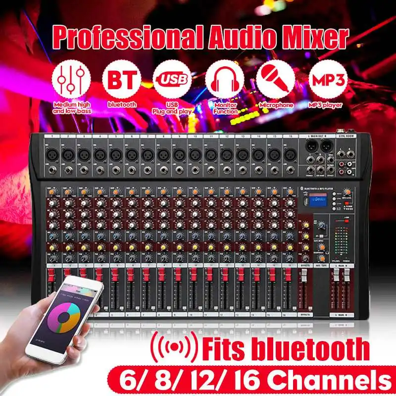 

KINCO Portable 4/6/8/12/16 Channels Audio Mixer with USB bluetooth DJ Sound Mixing Console Karaoke Amplifier For KTV Match Party