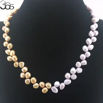 

Free Shipping Natural Round &Violet Freshwater Pearl White Gold Filled Clasp Necklace 18"