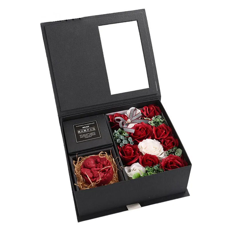 

Scented Soap Artificial Rose Bathable Angel Rose Gift Box Wedding Birthday Girlfriend Romantic Fragrant Petals Flowers-Black +