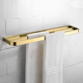 

Free Shipping Luxury Brushed Gold Color Double Towel Bar SUS 304 Towel Shelf Towel Rack Wall Mounted Bath Products