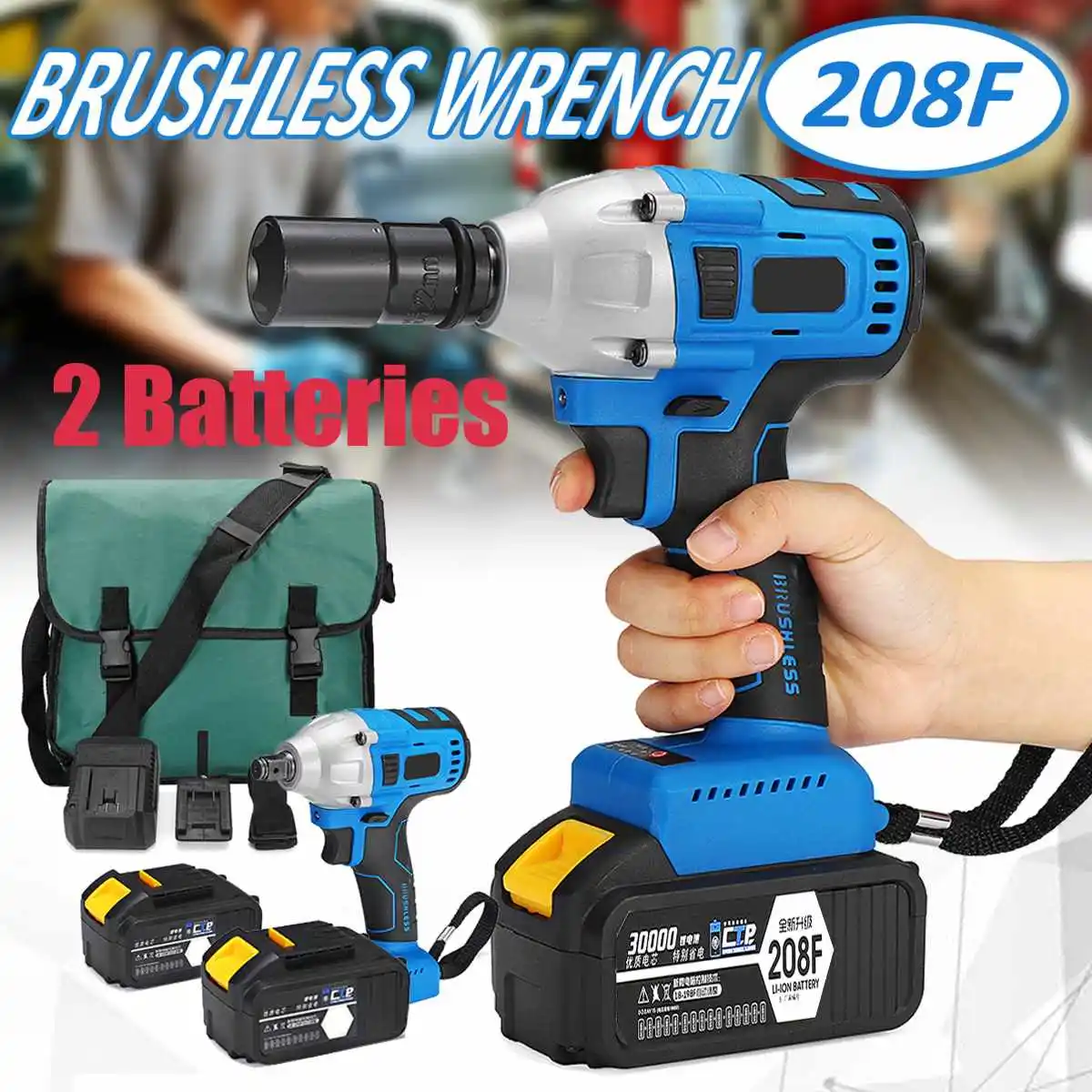 

350Nm Brushless Cordless Electric Wrench Impact 1/2'' Socket With Battery 15000/20000/30000mAh Electric Drill Install Power Tool