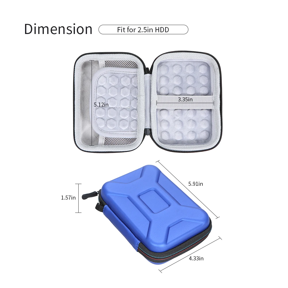 Жесткий Чехол для внешнего жесткого диска Сумка 2,5 дюйма водонепроницаемая и Ударопрочная сумка для хранения с сетчатым карманом(черный/синий