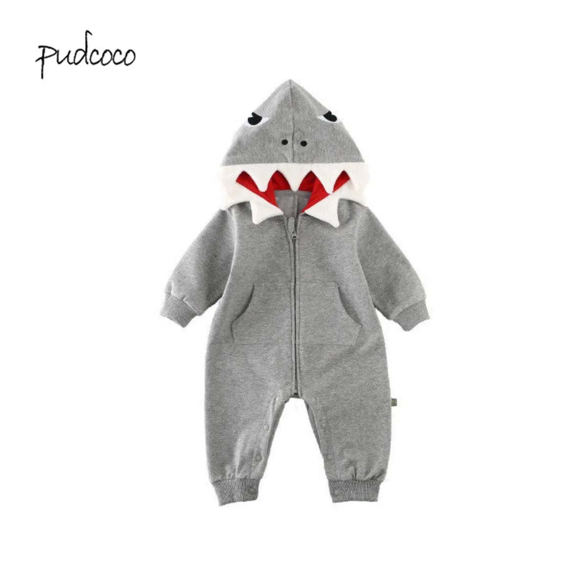

Pudcoco 2019 New Brand Newborn Baby Boy Girl Shark Zipper Jumpsuit Outfits
