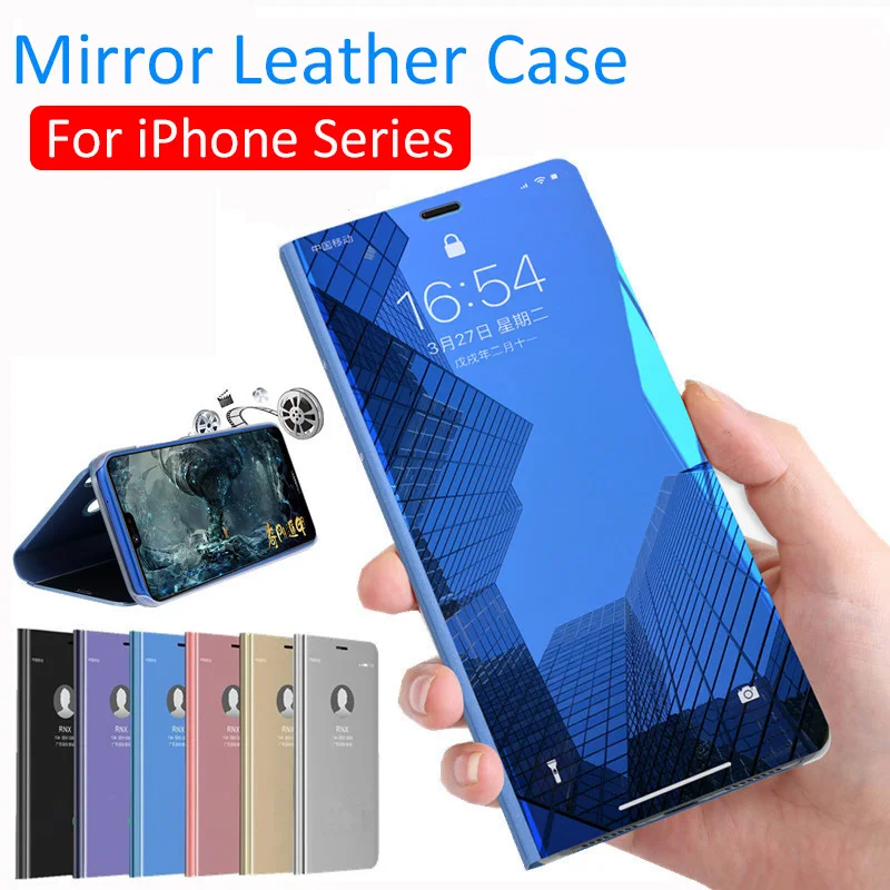 

Mirror Flip Case For iPhone X XS Max XR Case For iPhone 7 8 6 6S Plus Leather With Hard PC Wallet Stand Phone Cover Cases