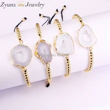 5 шт ручной природа Geode камень разъем Плетеный Браслет-макраме Шарм Обёрточная Бумага шнур из бисера регулируемый браслет на запястье ювелирные изделия из веревки