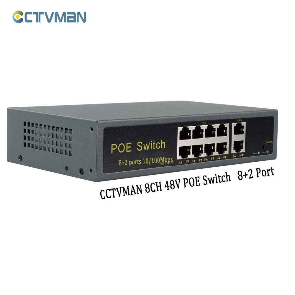 

CTVMAN POE Switch 8CH 48V Output 8+2 ports 10/100 Mbps for POE IP Camera CCTV Camera Surveillance IEEE802.3af IEEE802.3at