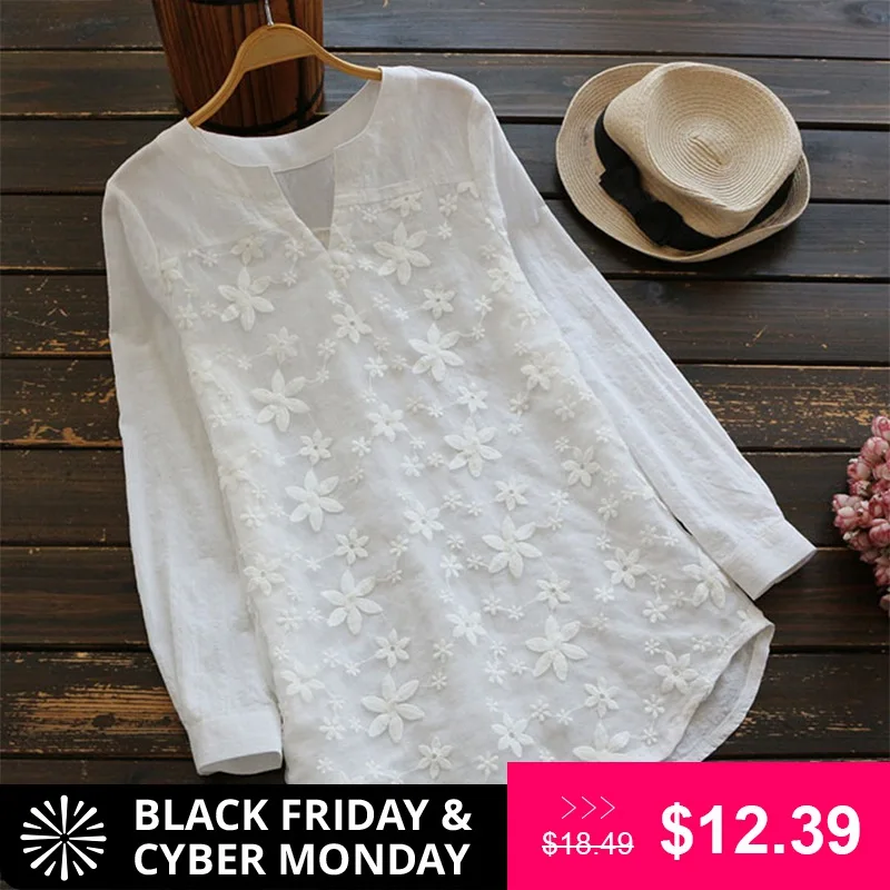 Tanie ZANZEA 2018 Lato Kobiety V Neck Haft Bluzka Jesień Elegancka Koronka Patchwork Z Długim Rękawem Koszula Luźne G oacute;ry Pracy Blusa Plus rozmiar