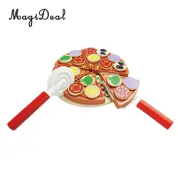Simumaltion деревянный липкий пицца Кухня Еда резка играть дети ролевая игра игрушка раннего обучения
