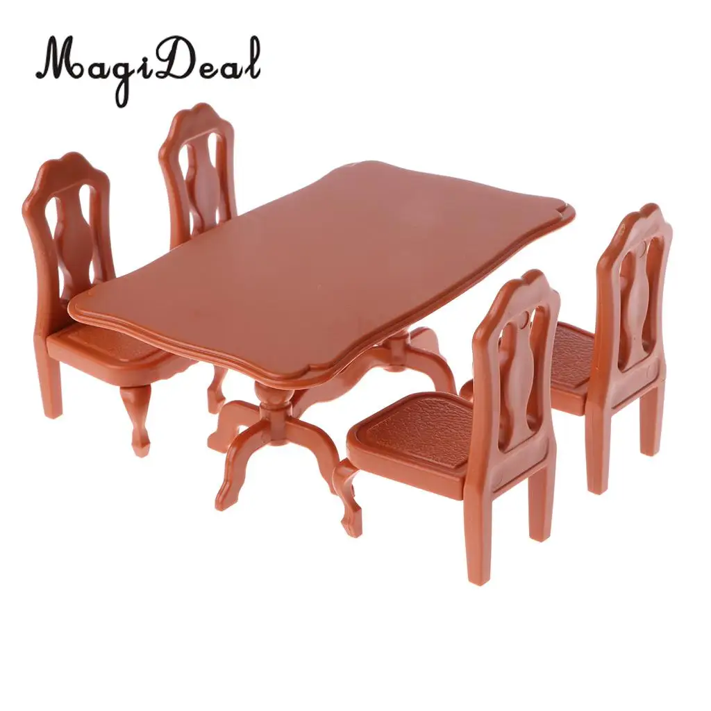 

1/12 Scale Dollhouse Miniature Plastic Dining Table Chairs Set Kitchen Restaurant Dolls House Furniture Decor Accessories Toys
