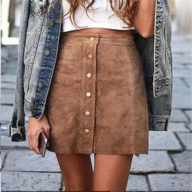 

Elegant High Waist Suede Skirts Womens Ladies Casual Fashion Solid Mini Skirt jupe femme