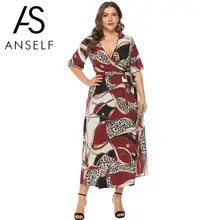 Женское летнее платье, 3XL, 4XL, 5XL, 6XL размера плюс, платье с принтом в виде цепочки, бохо, глубокий v-образный вырез, выше размера d, пляжные вечерние платья макси, длинное платье