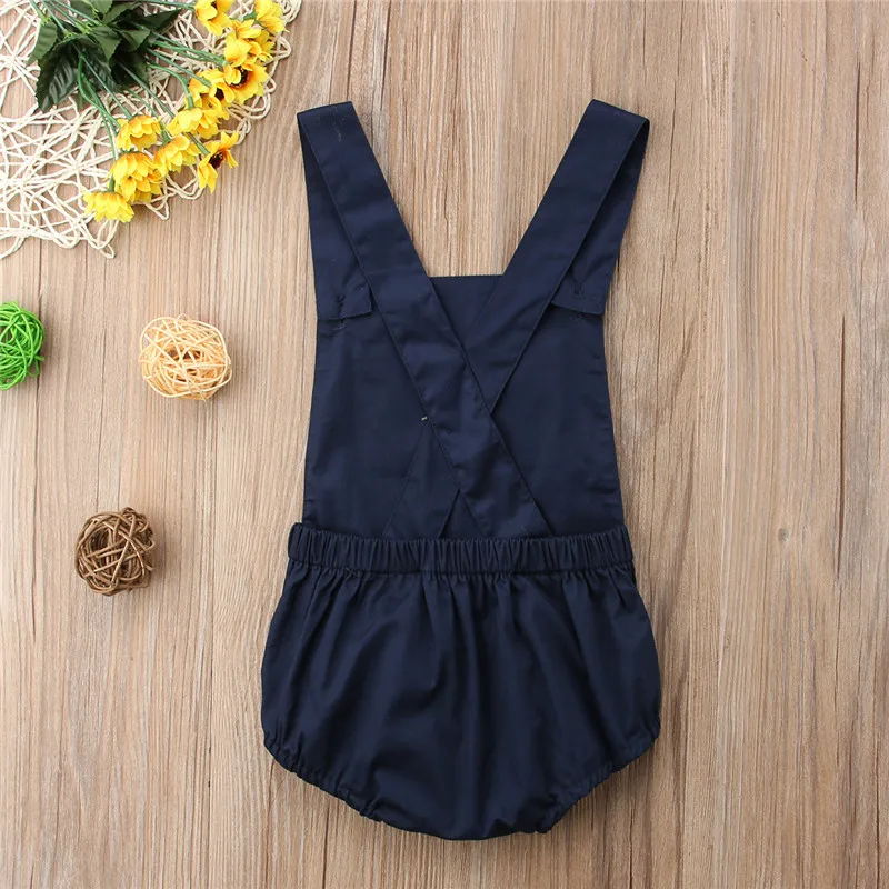 0-18M Newborn Baby Girls Sleeveless Blue Romper Cotton Summer Baby Girls Jumpsuit Overalls