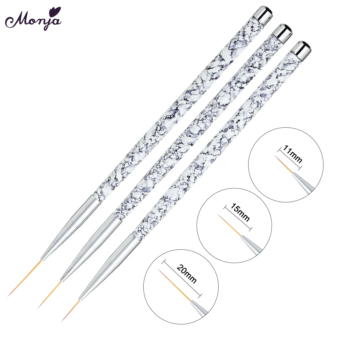 

Monja 11/15/20mm 3pcs/set Nail Art Stripes Lines Liner Brush French Flower Design Painting Drawing Pen Manicure Tool