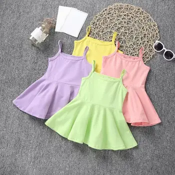 

Summer Baby Girls Sling Dress Sleeveless Candy Color Cotton Princess Dress Outfit Fashion Cute Casual School Party Wear Costume