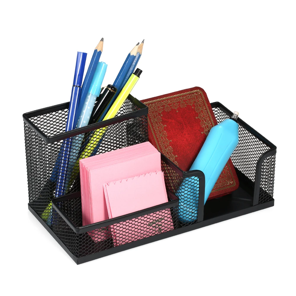 Pen Holder 3 Compartments Desk Organizer Mesh Metal Pen Holder