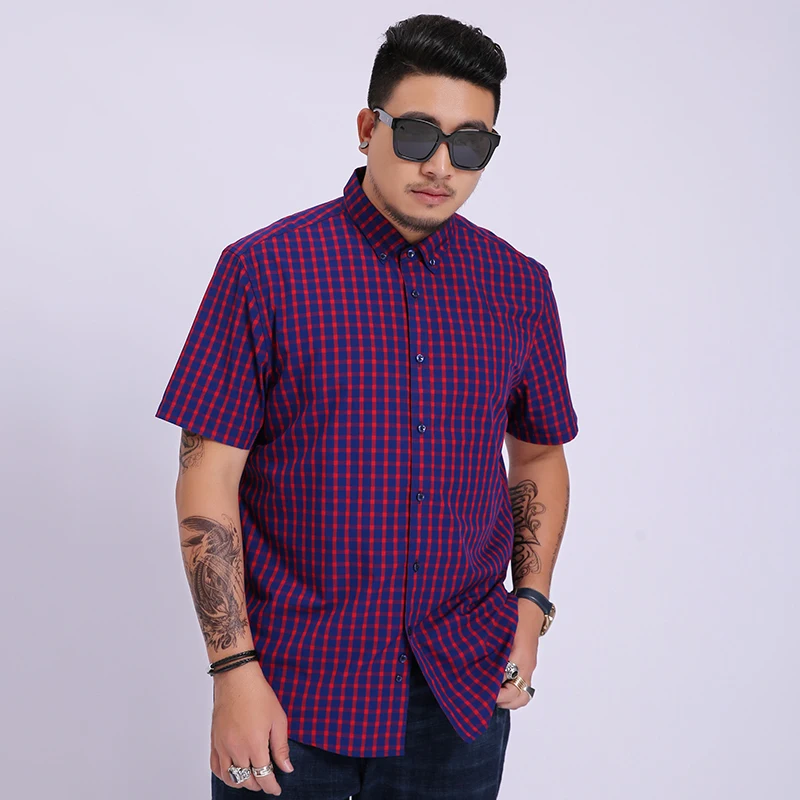 

2019 New Arrival Summer Men Short Sleeved Cotton Lattices Casual Fashion Casual Shirts Mens Large Plus Size 4xl 5xl 6xl 7xl 8xl