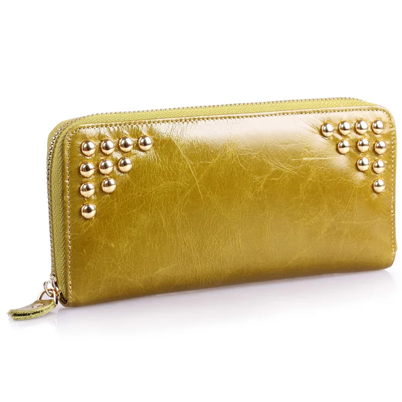 

Fashion Genuine Leather Long Rivet Women Wallet Money Pockets Clutch Bag Coin Purse Card Holders Phone Bag Carteira Feminina