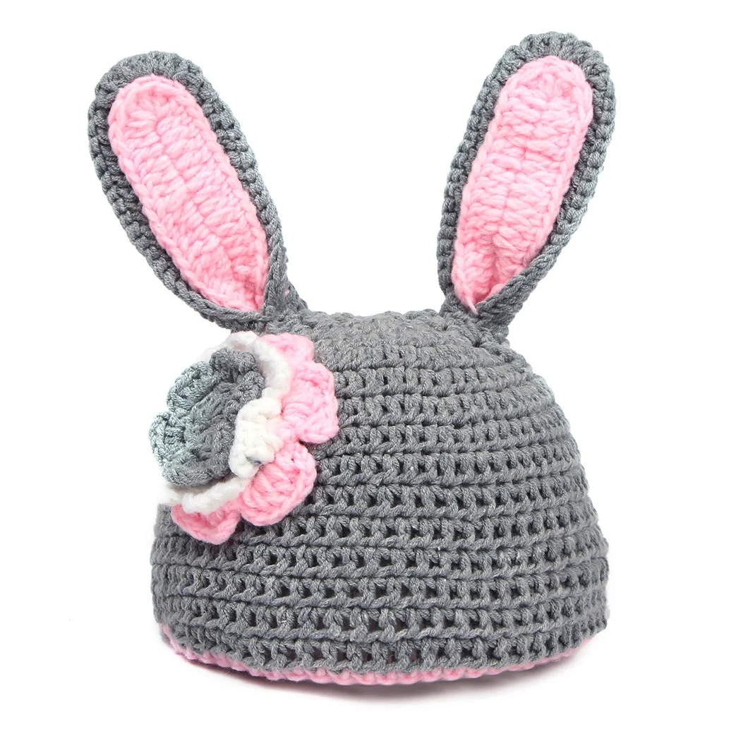 Для новорожденных милый костюм кролика комплект Подставки для фотографий детская вязаная шапка в форме кролика вязаная крючком для девочек, для мальчиков шапки фоны для детской фотостудии аксессуар