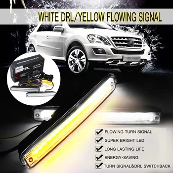 

2x COB LED Car DRL Daytime Running Light+Water Flowing Turn Signal Light Lamp DC12V 1200Lm Waterproof Fog Drive Reversing Lamp