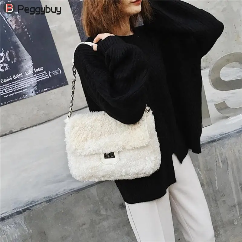 New fashion Winter Faux Fur Shoulder Bags Sling Chain Handbags Luxury