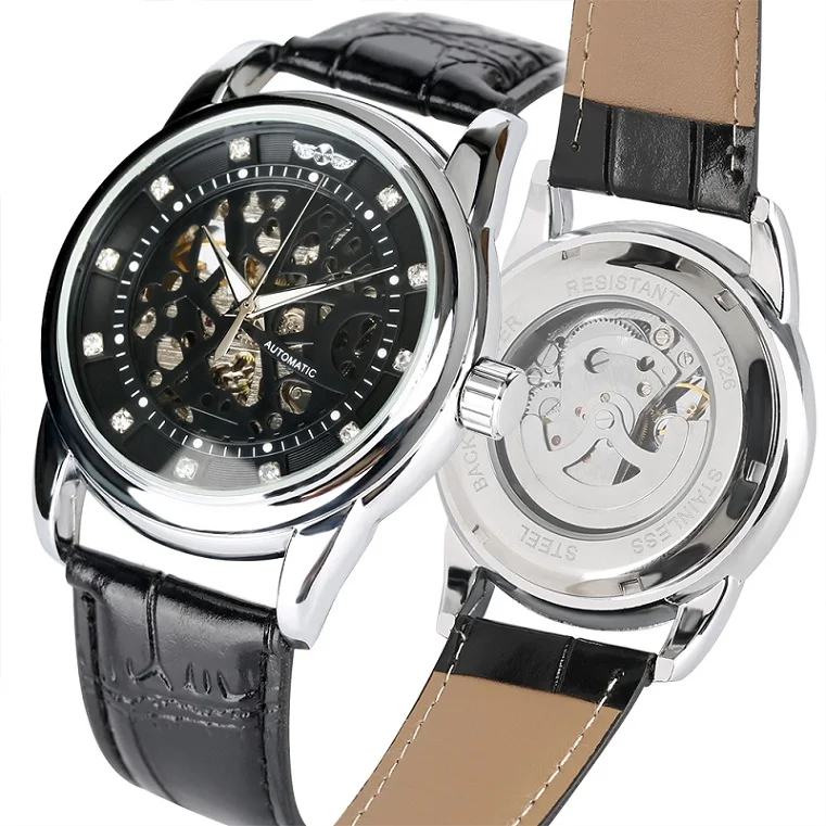 Classic Mechanical Watch Automatic Self Wind Brown Leather Band Automatic Watches Sport Watch Luxury Calendar Display 5