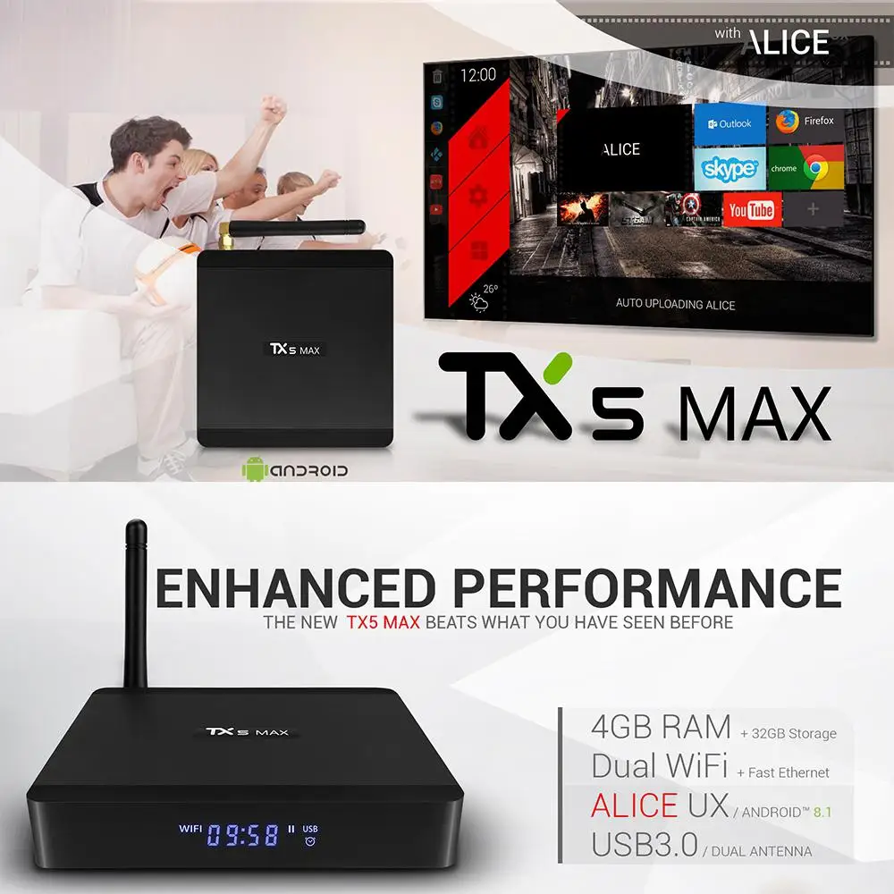 

EastVita TX5 Max TV Box Android 8.1 Amlogic S905X2 4GB + 32GB 2.4GHz + 5GHz WiFi BT4.2 4K Set Top Box TV Box 2.4G wireless r29