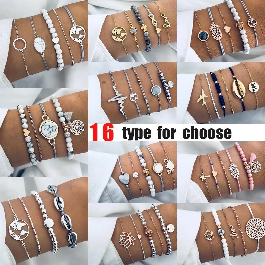 

Fashion Charm Beads Multilayer Bracelets & Bangles for Women Infinity Heart Anchor Bracelet Femme Set Boho Jewelry Bijoux Mujer