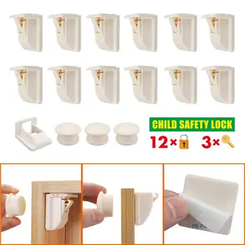 

12+3pcs/set Magnetic Child Lock Baby Safety Baby Protection Cabinet Door Lock Invisible Locks Kids Security Drawer Locker +Keys