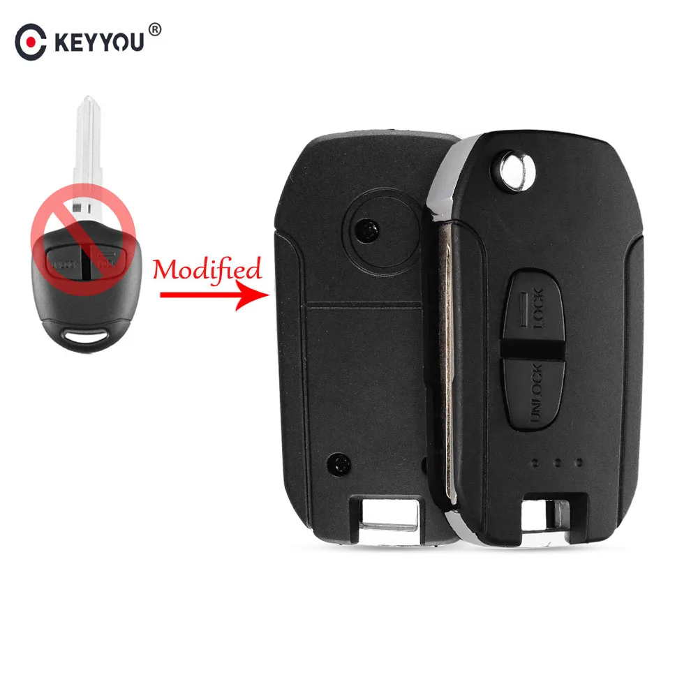 

KEYYOU Modified For Mitsubishi Lancer EX Evolution Grandis Outlander Blank Key Shell Fob Cover Left Blade Flip Folding