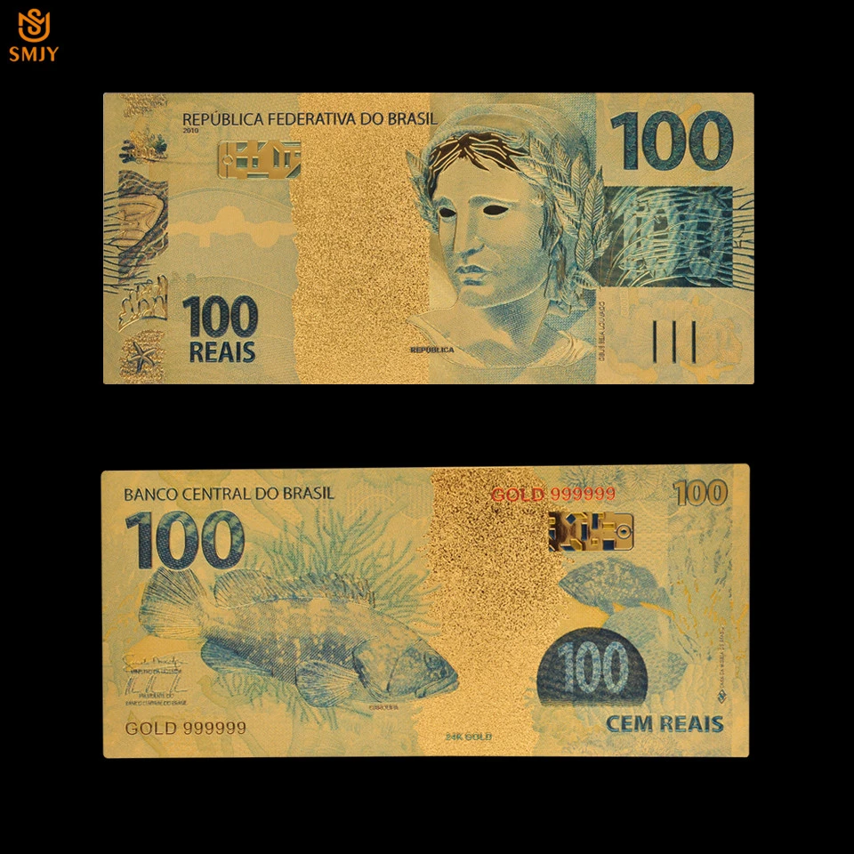 Комплект золотых банкнот Reyal 6 шт./лот 2/5/10/20/50/100 бразильская валюта 24k Золотая