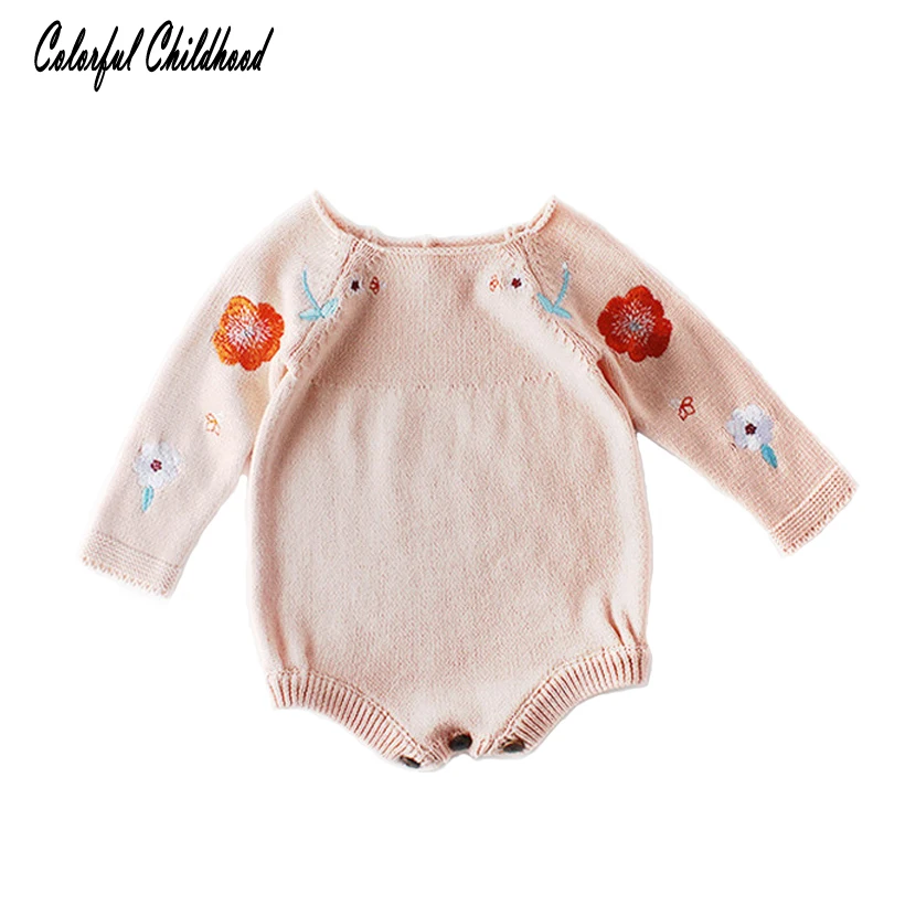 New Style Baby Bodysuit Floral Embroidery Long Sleeve Knitted Sweater